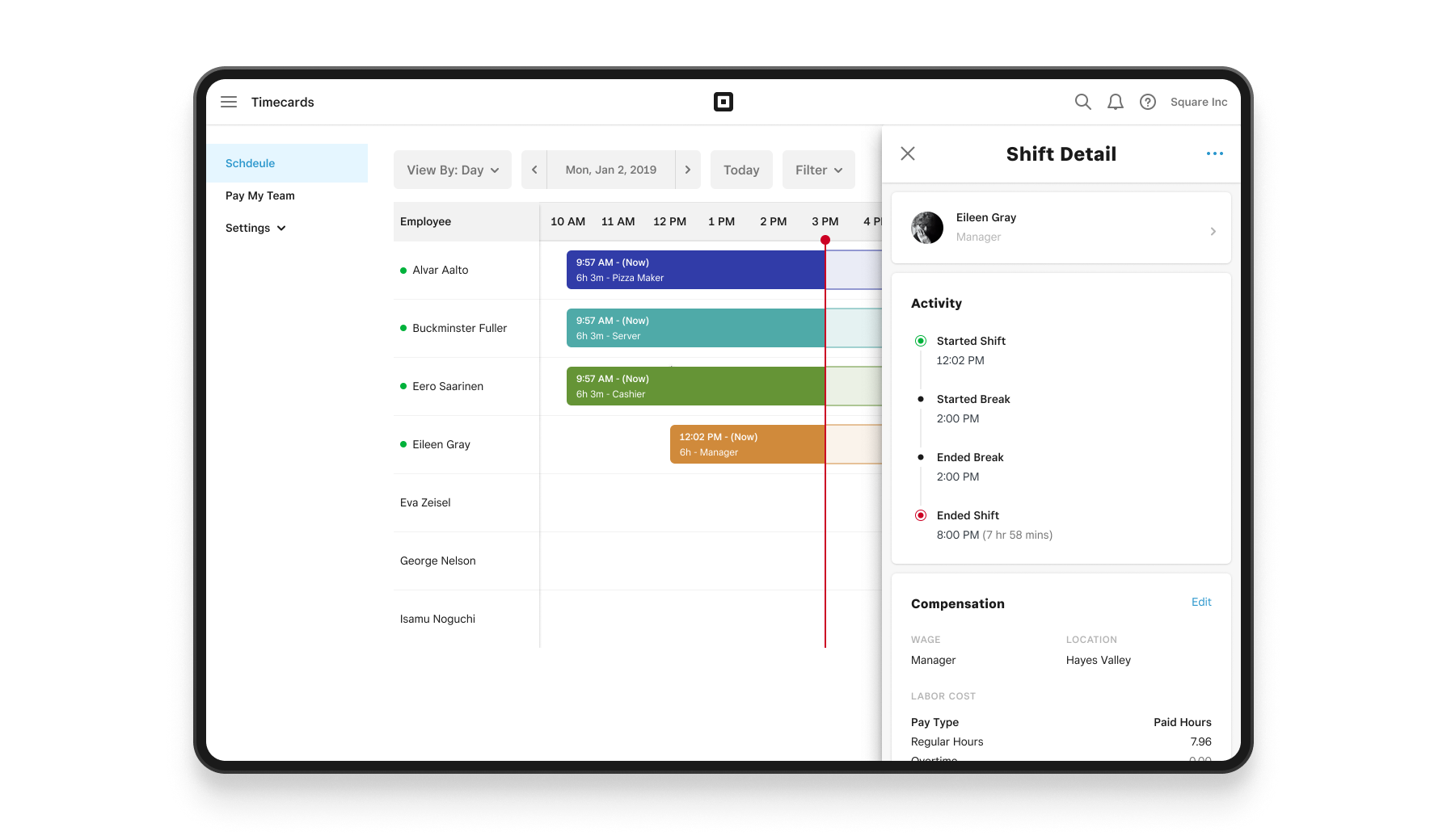 Square Shifts — product interface overview